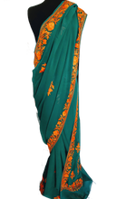 Load image into Gallery viewer, Green Kashmiri Aari embroided Saree