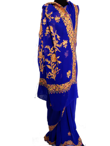 Blue Kashmiri Aari embroidered Saree