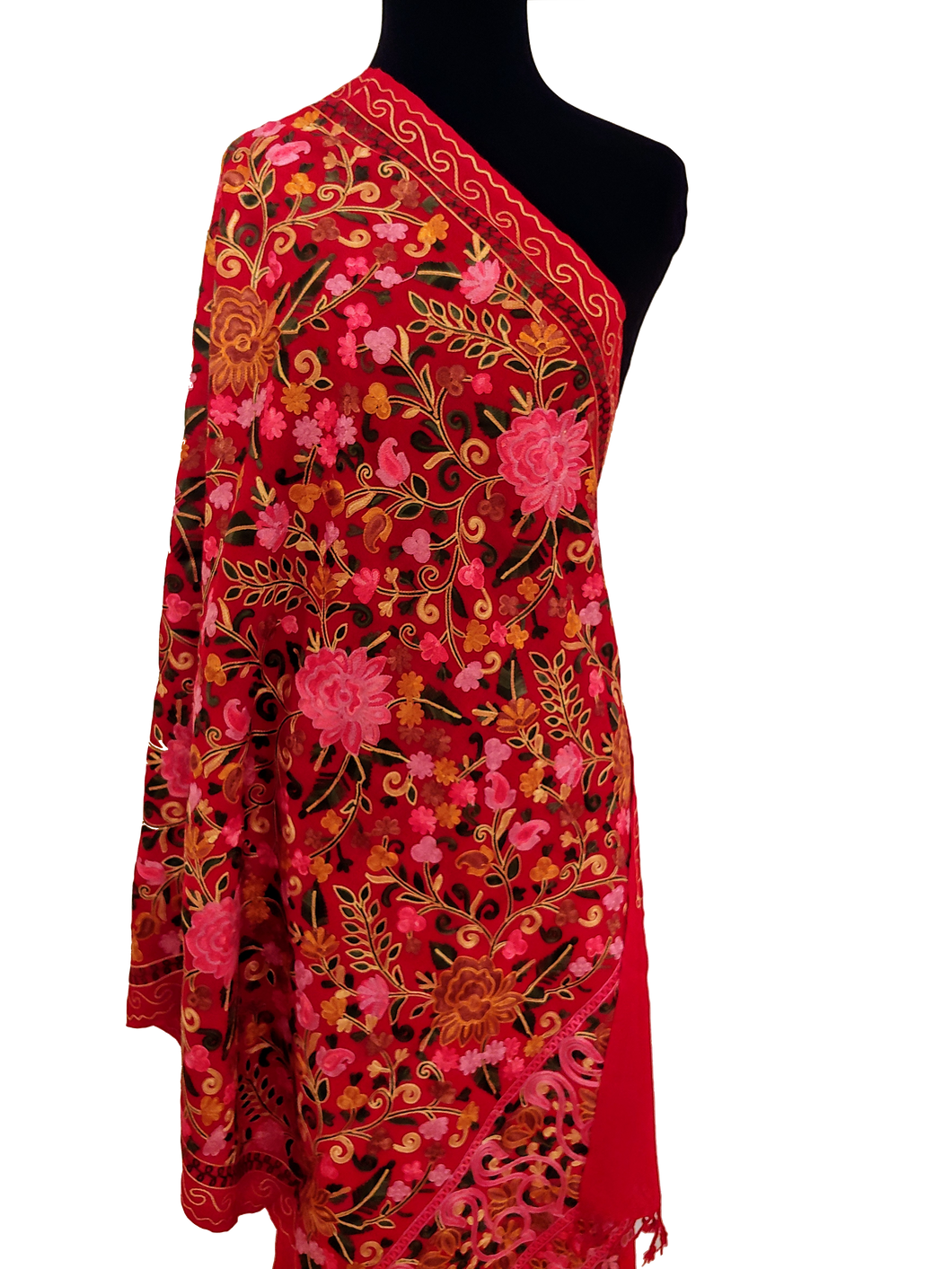 Kashmiri red Ari embroidery stole (wrap)