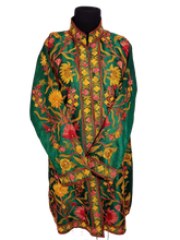 Load image into Gallery viewer, Green Kashmiri Ari embroireded floral silk jacket