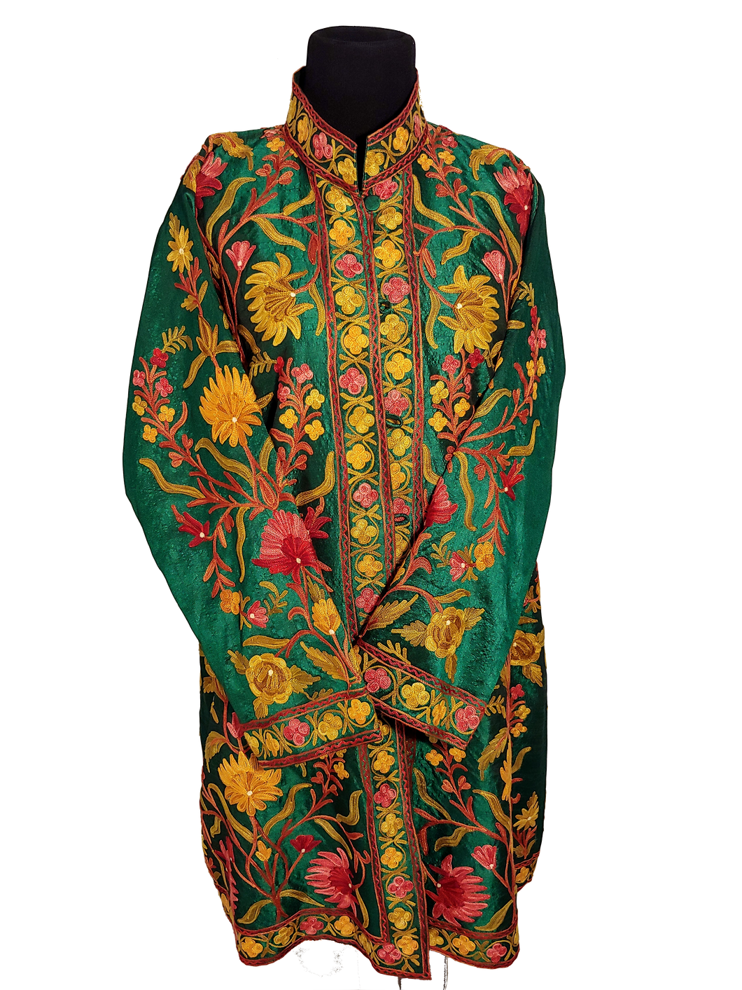 Green Kashmiri Ari embroireded floral silk jacket