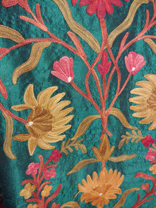 Green Kashmiri Ari embroireded floral silk jacket