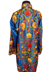 Kashmir blue Ari embroidered silk jacket,