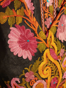 Awesome Black Kashmir Ari embroidered silk jacket