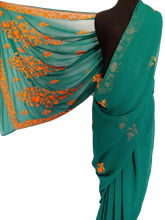 Load image into Gallery viewer, Green Kashmiri Aari embroided Saree