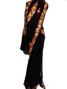 Black Kashmiri Aari embroidered Saree
