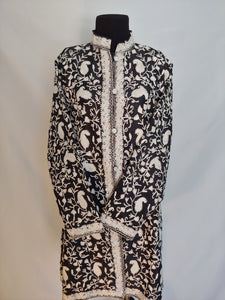 Black and white Kashmiri Ari embroidered silk jacket
