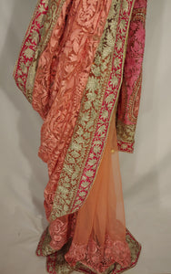 Kashmiri Aari embroided Net Saree (Pink)