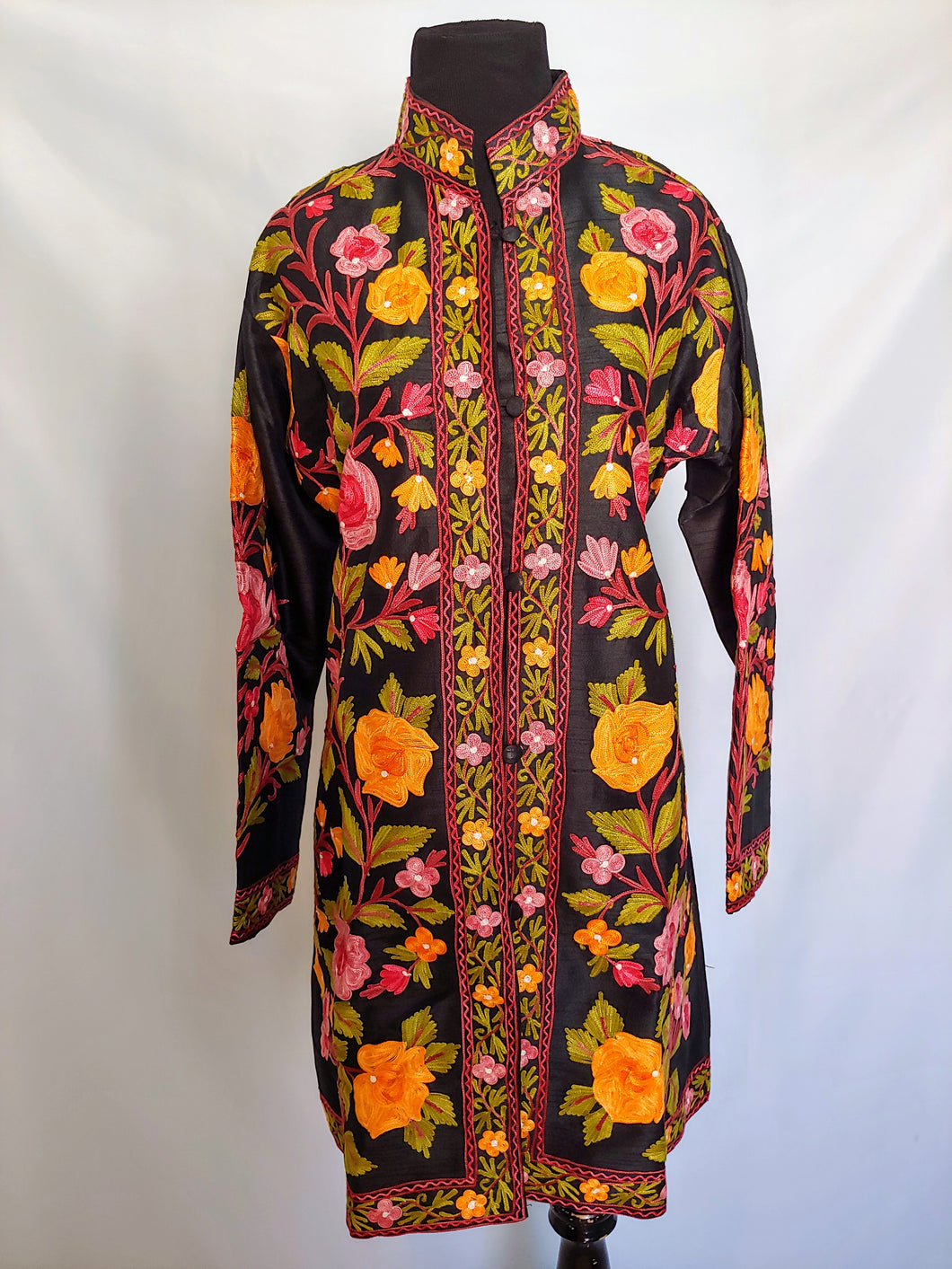 Black Kashmiri Ari embroidered silk jacket