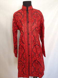 Black and red Kashmiri Ari embroidered silk jacket