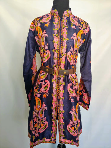 Blue Kashmiri Ari embroidered silk jacket