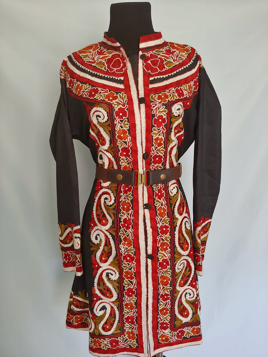 black multicolor Kashmiri Ari embroidered Silk Jacket