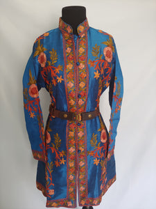 Blue multicolor Kashmiri Ari embroidered Silk Jacket