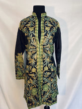Load image into Gallery viewer, New Black Kashmiri Ari embroidered silk jacket (Green flowers)