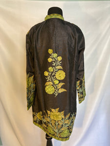 New Black Kashmiri Ari embroidered silk jacket (Green flowers)